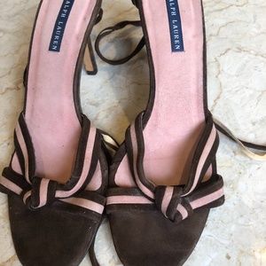 Ralph Lauren suede open toe lace up heels